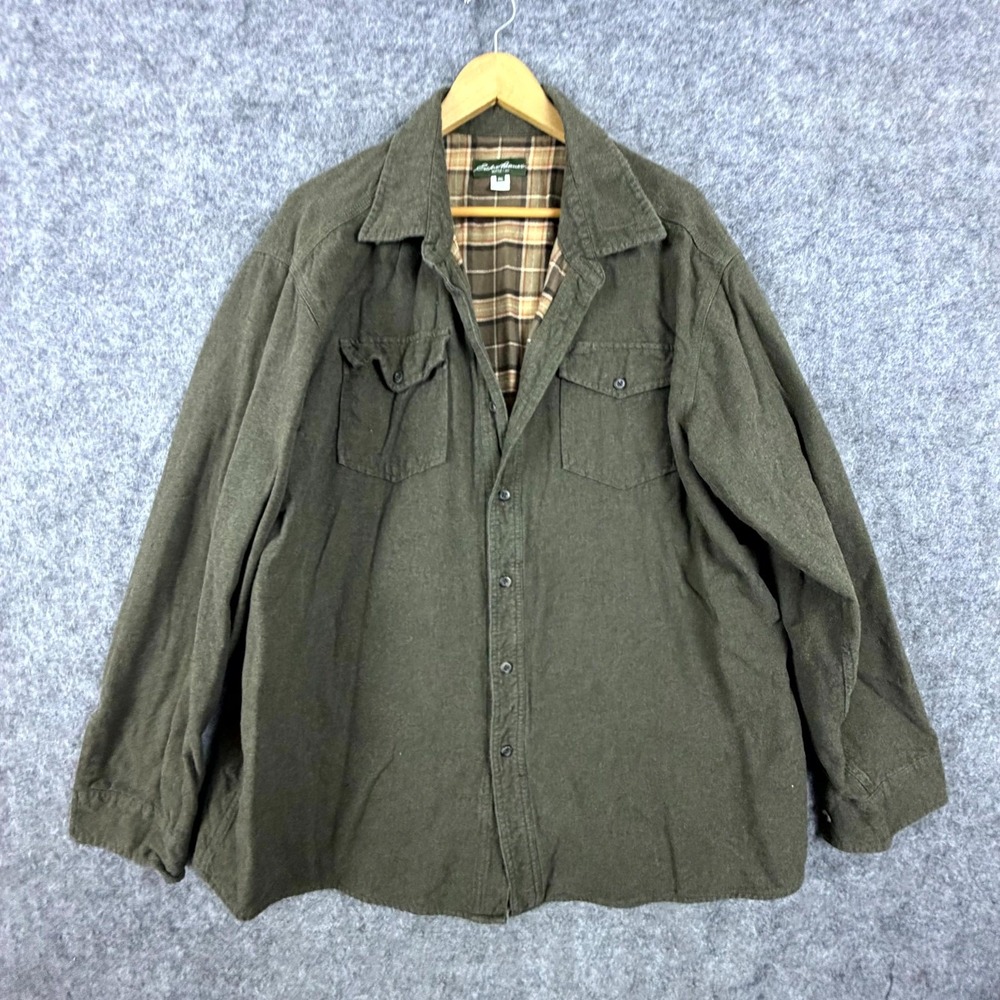 Eddie Bauer Shirt Shacket Mens 2XL Green Flannel Plaid Lined Field Barn Chore